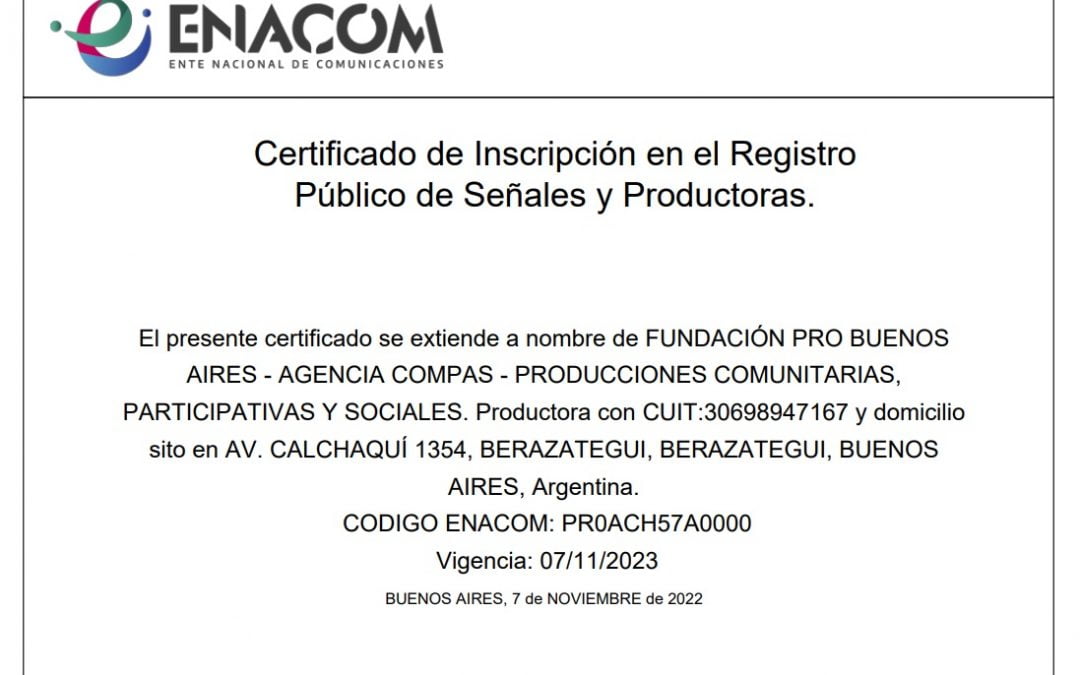 Renovamos nuestra licencia para productora COMPAS
